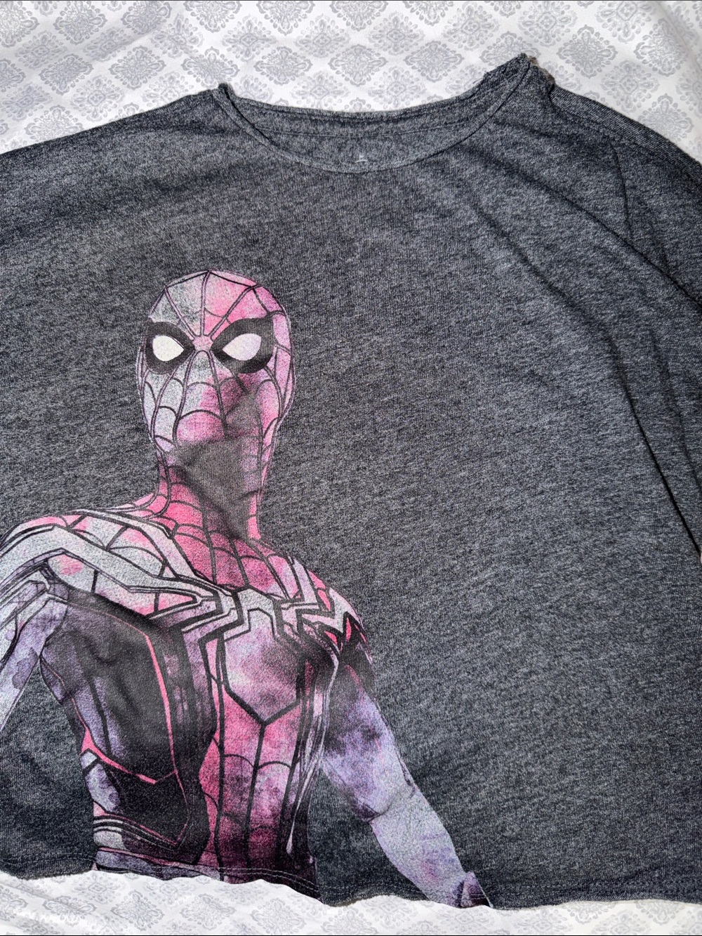 Marvel Gray Tee with Pink and Purple Spider Graphic